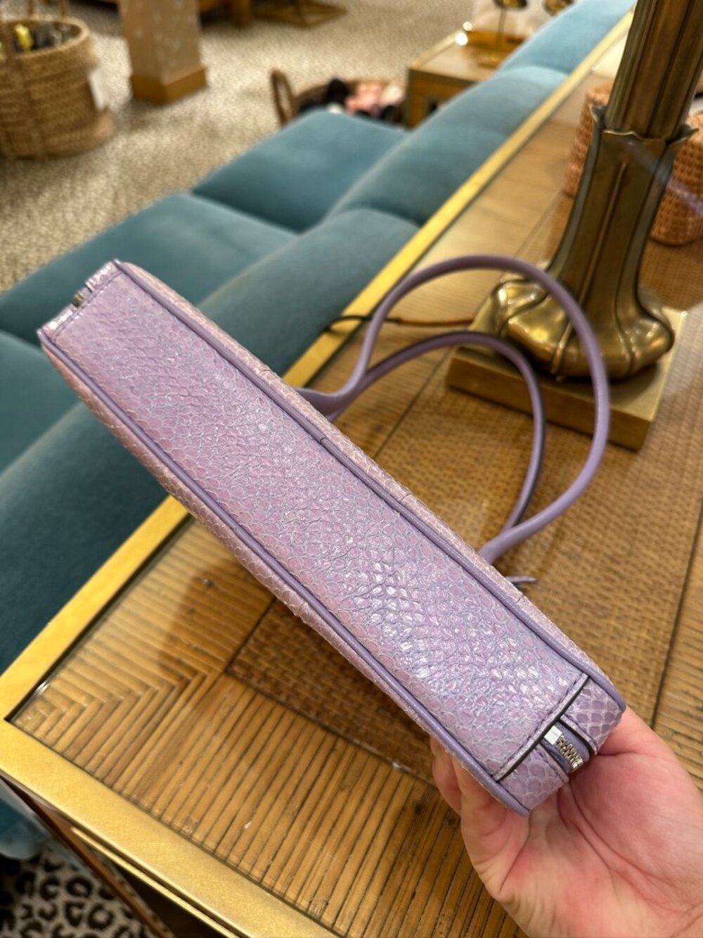 NWT! Tory Burch Rory Box Satchel 181102 In Lavender Sun Water Snake Leather - Picture 7 of 11